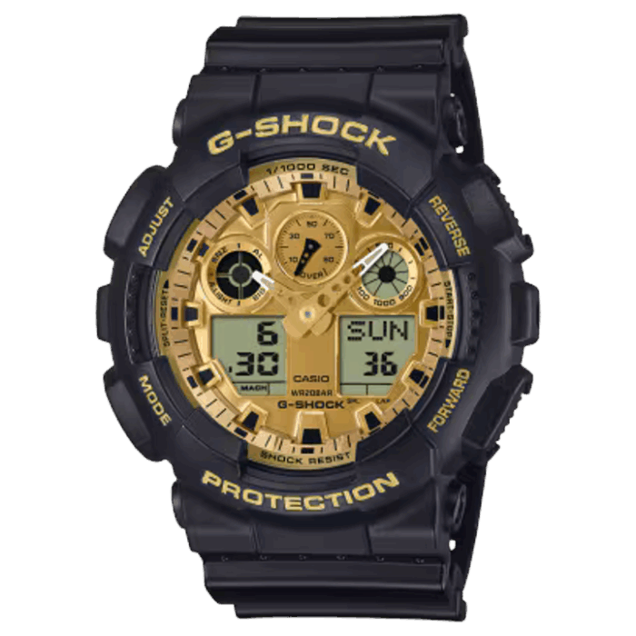 G-SHOCK GA-100GGB-1A9JF ブラック×ゴールド 正面画像