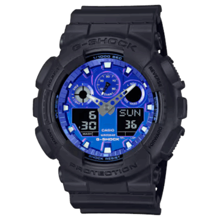 G-SHOCK GA-100FL-1AJF ブラック×ブルー フルオロフェイス 20気圧防水 アナデジ
