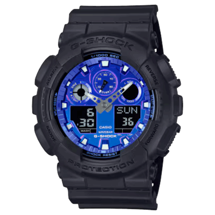 G-SHOCK GA-100FL-1AJF ブラック×ブルー フルオロフェイス 20気圧防水 アナデジ