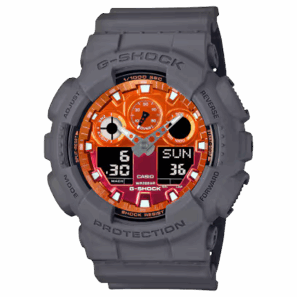 ：G-SHOCK GA-100FL-8AJF グレー×オレンジ（20気圧防水・耐磁・アナデジ）