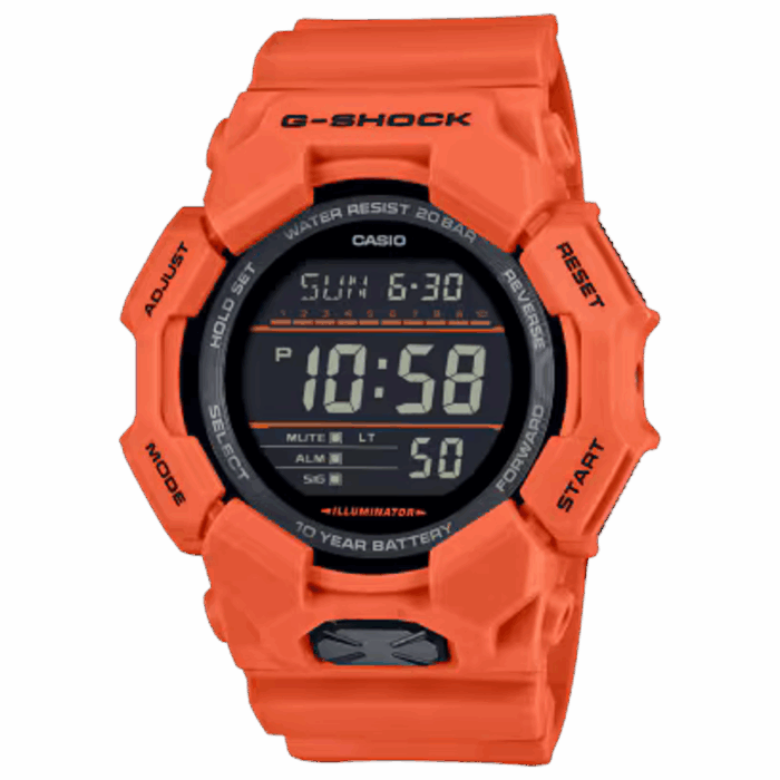 CASIO G-SHOCK GD-010-4JF オレンジ 正面／大画面デジタル／10年電池・20気圧防水