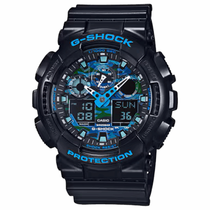 G-SHOCK GA-100CB-1AJF カモフラージュブルー 正面画像